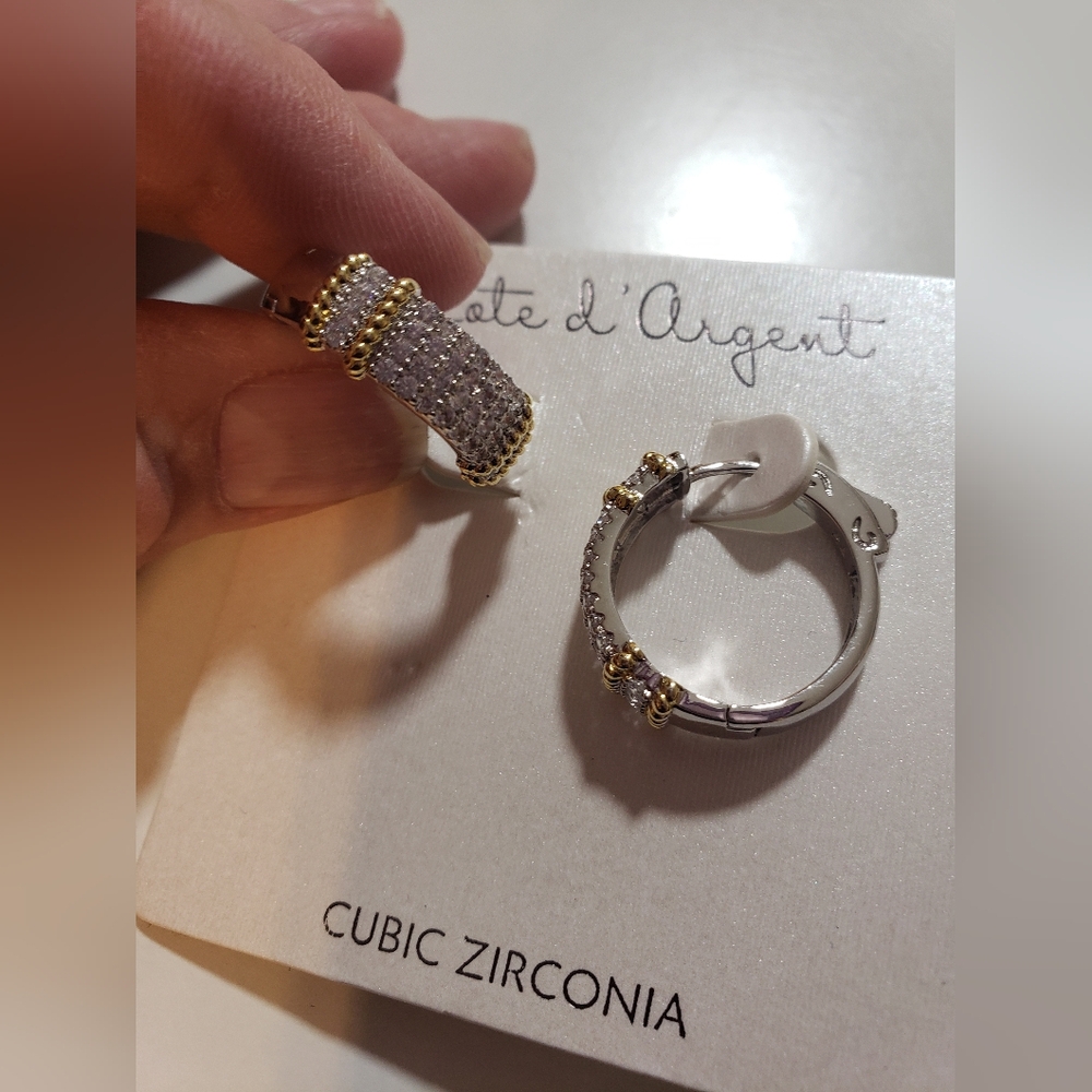 Elegant Silver and Gold Cubic Zirconia Hoop Earrings